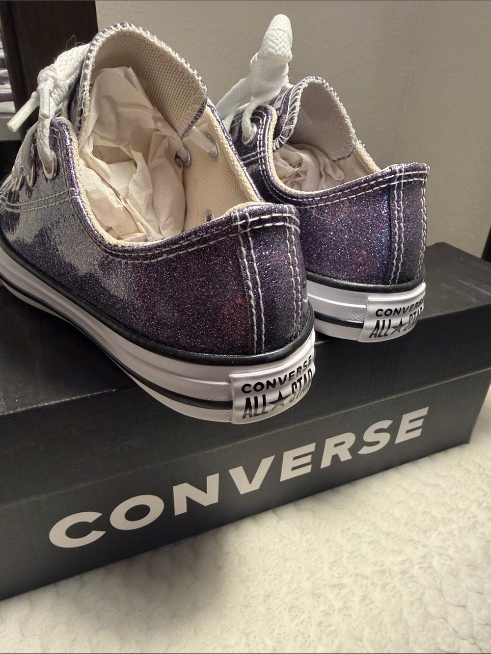 Converse Kids Purple Glitter Low Top Sneakers with White Laces - Picture 7 of 12